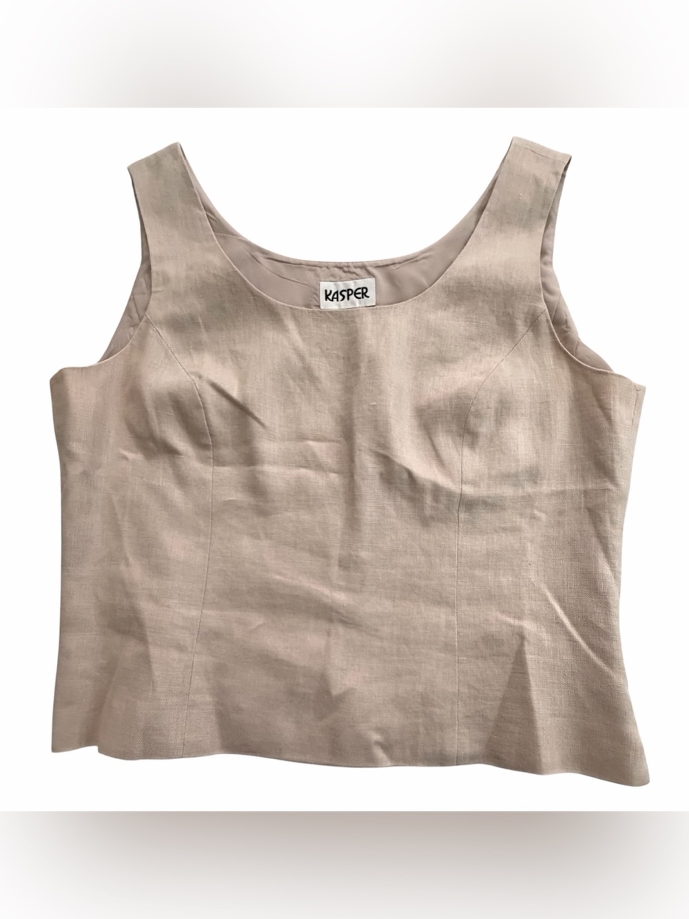 Kasper Neutral Beige Tan Sleeveless Linen Tank Top, Size 12